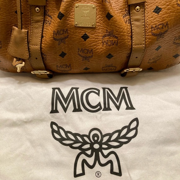 AUTHENTIC EUC MCM Visetos Cognac Coated Canvas & Leather Bag - Picture 6 of 15